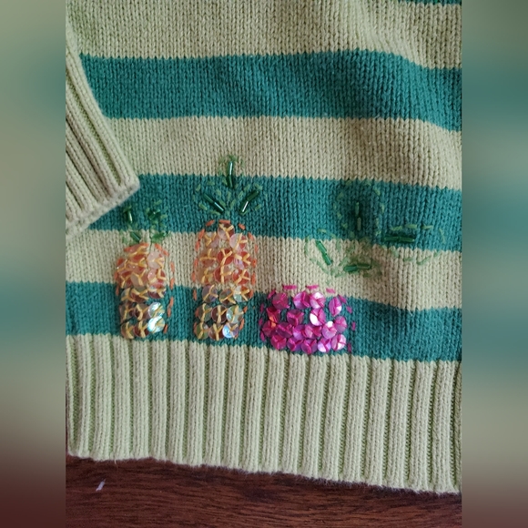 Vtg GYMBOREE Girls 6 green striped cardigan veggies carrot radish - Picture 3 of 6